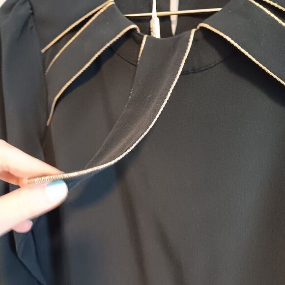 Seril Line Women's Size 38 Small Long Sleeve Black Blouse Side Zip Turkey Gold - Picture 3 of 13